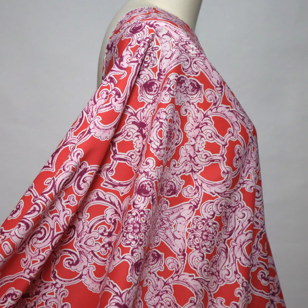 'Ornate Fretwork' Cotton Voile ~ Coral *Remnant 4m Was $103.20 Now $82